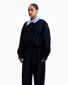 FRNCH Maritsa Bomber Jacket in navy blue ribbed cuff detail