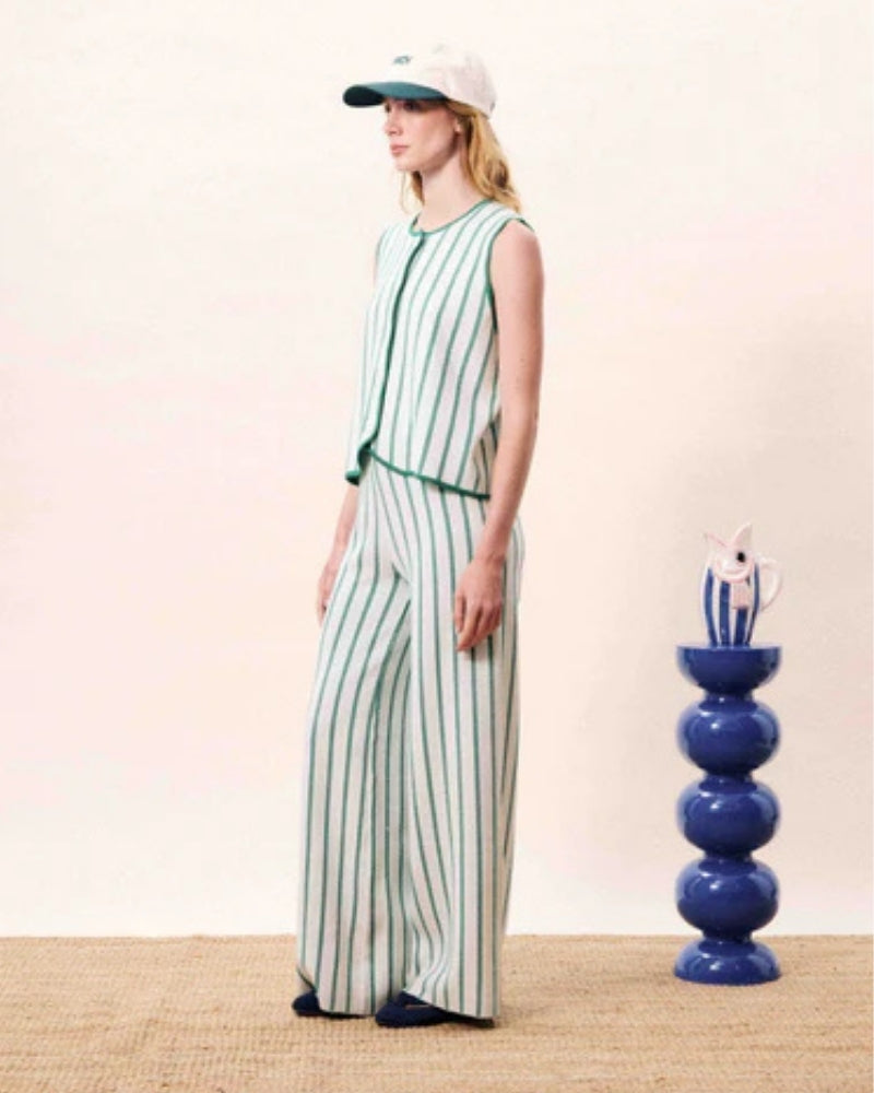 FRNCH Niagara Green Cardigan stripe detail