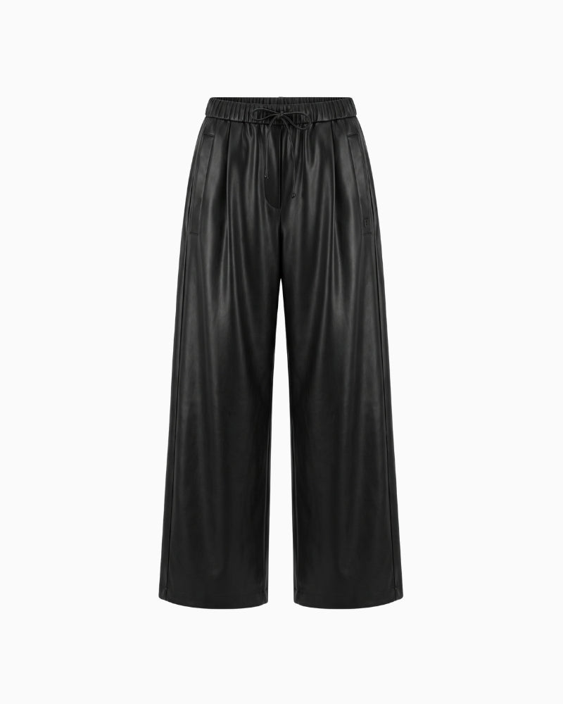 FRNCH Odaesan PU Trousers in Black front view