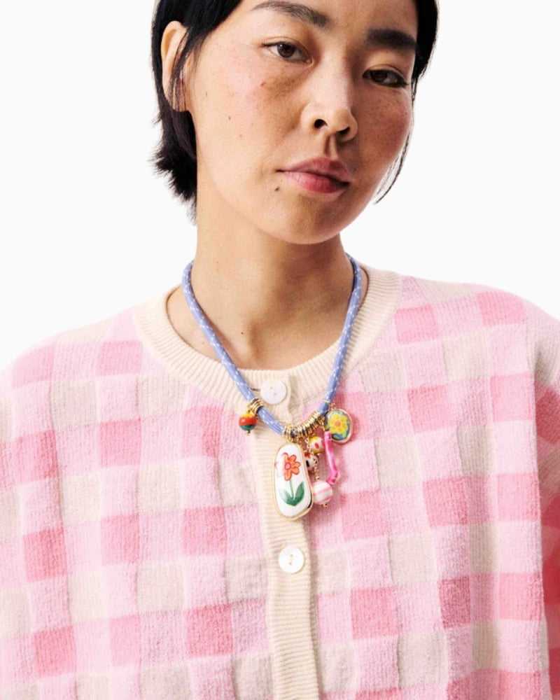 FRNCH Padina Pink Cardigan gingham detail