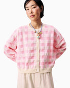 FRNCH Padina Pink Cardigan gingham detail full view