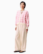 FRNCH Padina Pink Cardigan styled with wide trousers