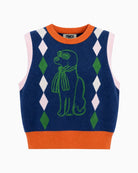 FRNCH Torquay Vest in Navy dog and diamond motif detail