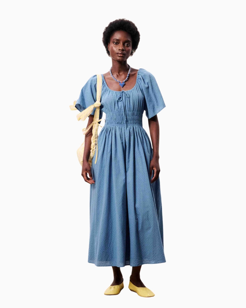 FRNCH Yemanja dress in denim front view
