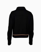 Back view of sporty Faber jacket with soft knit panel and shaped silhouette