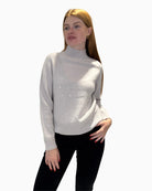 Front view of Faber cream wool-cashmere jumper with silver stud hem detail