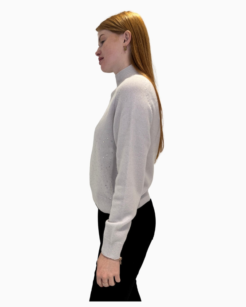 Side view of cream Faber wool-cashmere jumper with relaxed fit