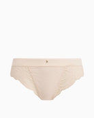 Flat lay of  Fantasie Cerys Brief in cream pink with delicate lace front and guipure 