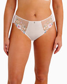 Fantasie Lillia Brief white front view with embroidery on model