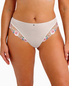 Fantasie Lillia thong white front view with floral embroidery