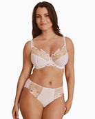 Fantasie Lillia white brief front view with floral embroidery panels