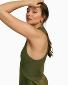 Florere Knit & Rib Satin Hybrid Midi Dress in khaki side view