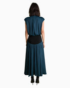 Florere Knit & Satin Panel Midi Dress in Teal back view