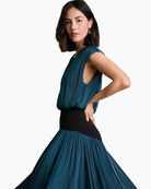 Florere Knit & Satin Panel Midi Dress in Teal side view
