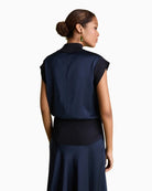 Florere Knit & Satin Top in Navy back view