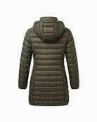 Frandsen Padded Coat in Khaki back view with hood and quilted design