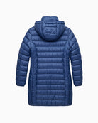 Frandsen Padded Coat in Navy back view with hood and quilted design