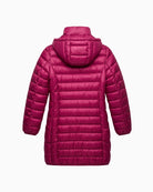 Frandsen Padded Coat in Red back view with hood and quilted design