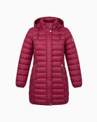 Frandsen Padded Coat in Red front view with hood and zipped pockets