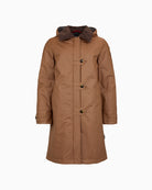 Frandsen Parka Jacket in tan front view with contrast brown collar and hood