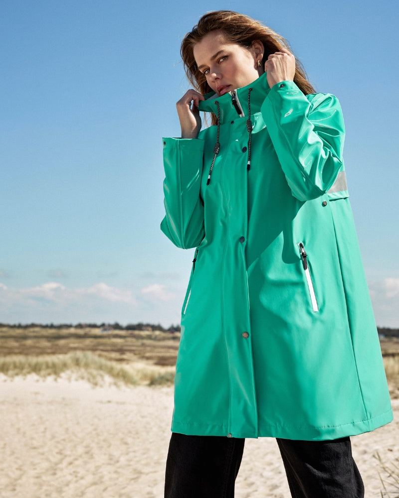 Frandsen rain jacket teal front view