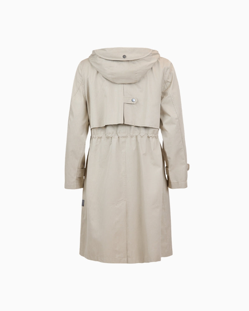 Frandsen raincoat beige back view with hood