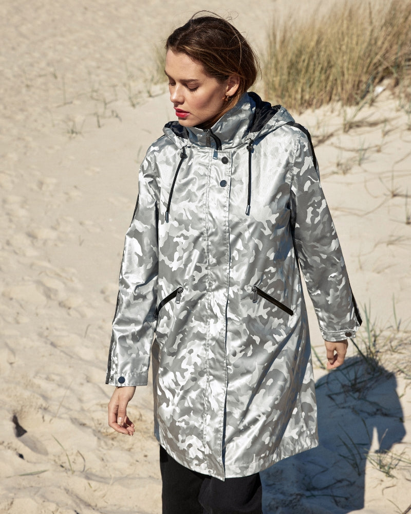 Frandsen silver raincoat camouflage print detail