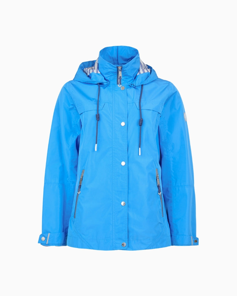 Frandsen waterproof rain jacket blue flat lay front view