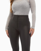 Close-up of soft faux leather finish with stretch and subtle sheen