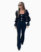 Freddy black flared trousers with high waist and sculpting fit