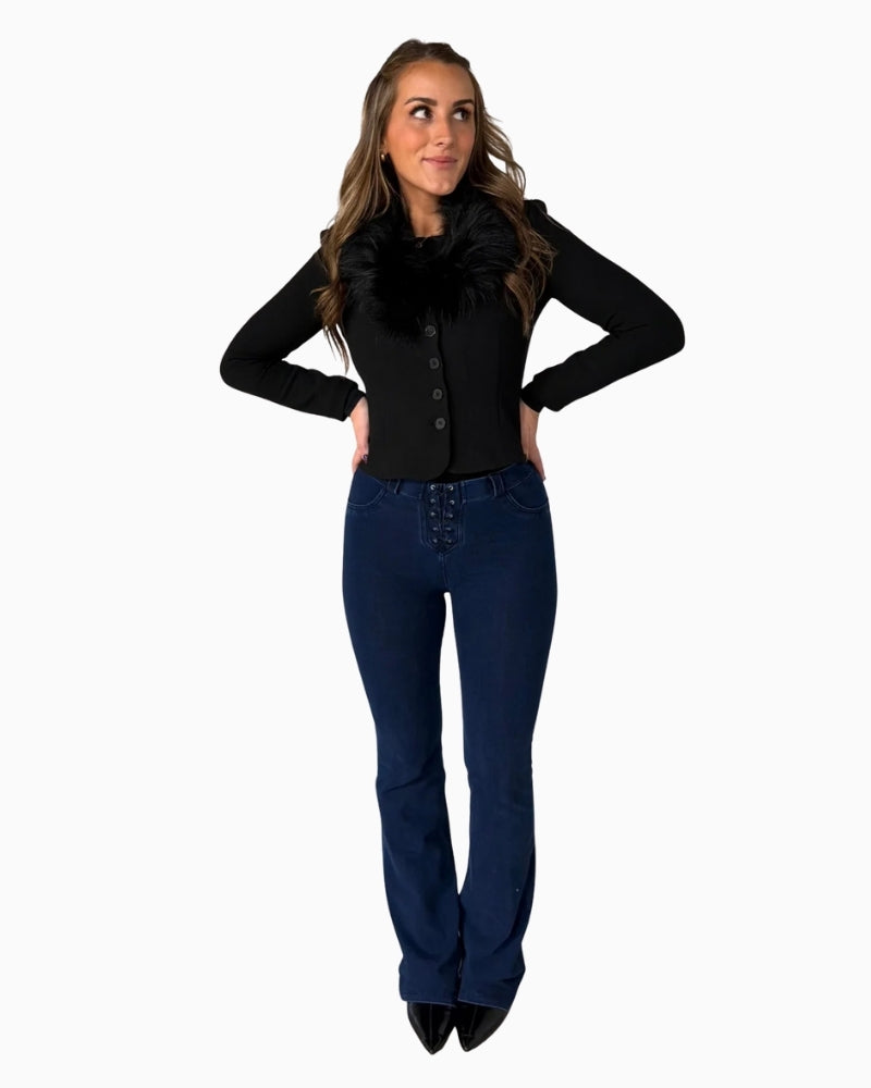 Freddy flared lace-up jeans in stretch denim with sculpting fit