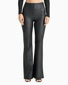 Freddy High Rise Leather Look Flare Trousers in black front view