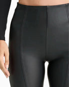 Freddy High Rise Leather Look Flare Trousers in black waist detail