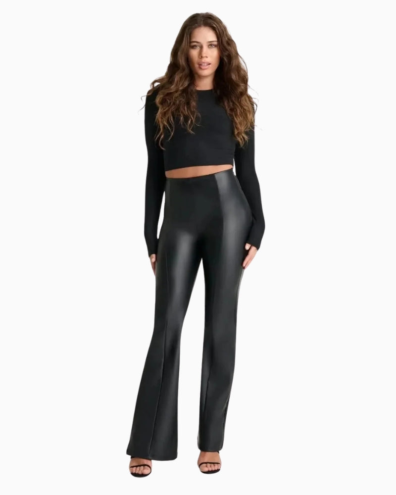 Freddy WRUP Faux Leather Super Flare in Black front view