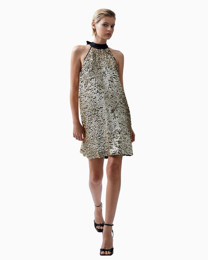 French Connection - Elah Sequin Halter Neck Dress