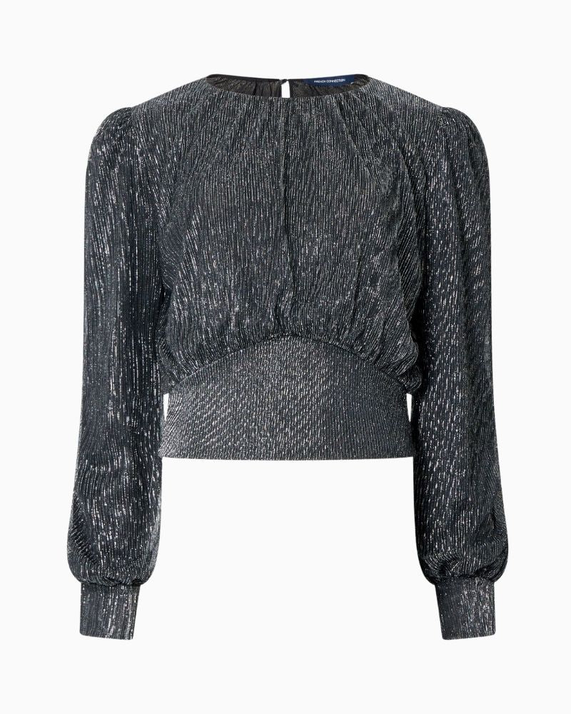 French Connection - Tamy Lurex Plisse Long Sleeve Top