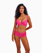 Front view of Freya plunge bra with smooth cups and gold charm