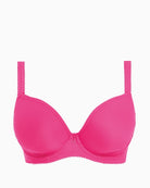 Front view of Freya plunge bra with smooth cups and gold charm
