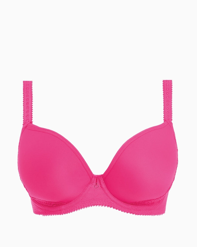 Front view of Freya plunge bra with smooth cups and gold charm