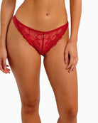 Freya Fascinate thong in cherry red with sheer mesh and eyelash lace detail