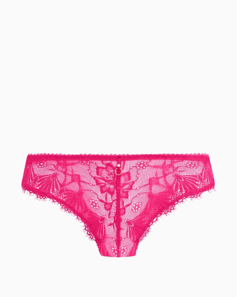 Front view of hot pink Freya thong with gold charm detail