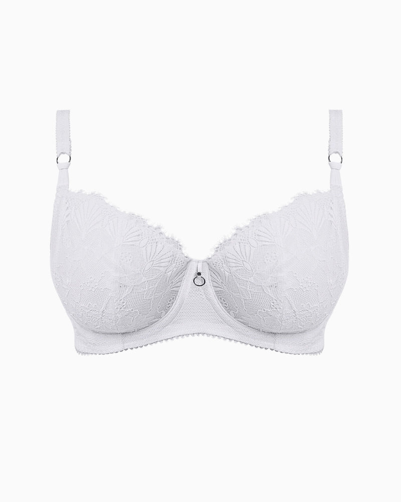 White lace underwired bra with padded cups and small front charm