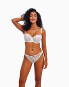 White lace lingerie set with underwired bra and thong