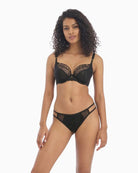 Freya Temptress Brazilian Thong in black color fabric view