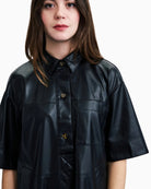 Frnch Harter Dress in Black chest pocket and metal snap detail