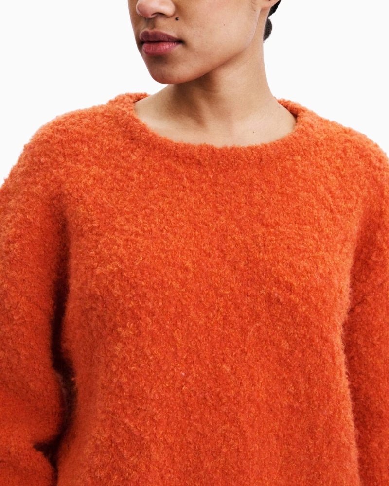 Frnch Sapporo Jumper in Orange bouclé knit detail