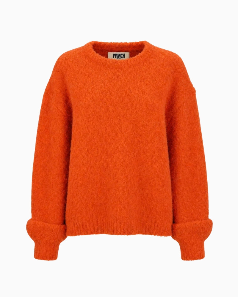 Frnch Sapporo Jumper in Orange turned ribbed cuff detail