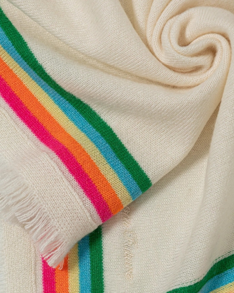 Close-up of soft cashmere fabric texture on From Future patterned scarf
