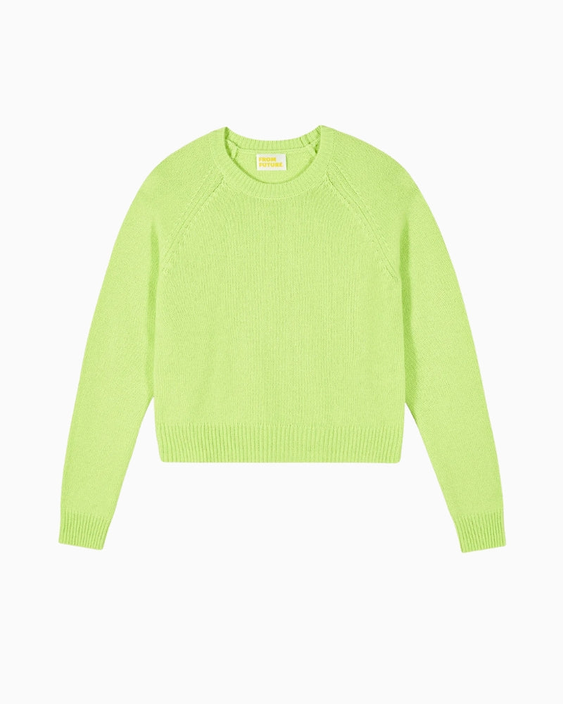 Flat lay of Candy Green crewneck cashmere jumper from From Future