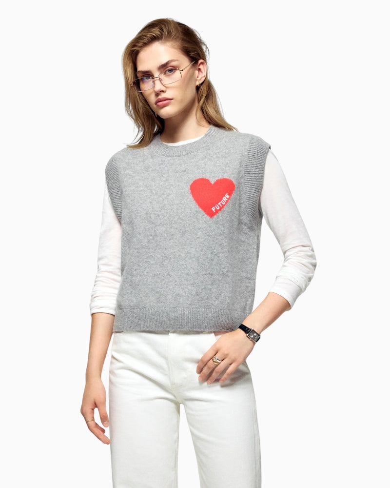 From Future sleeveless cashmere sweater in grey mélange with embroidered heart